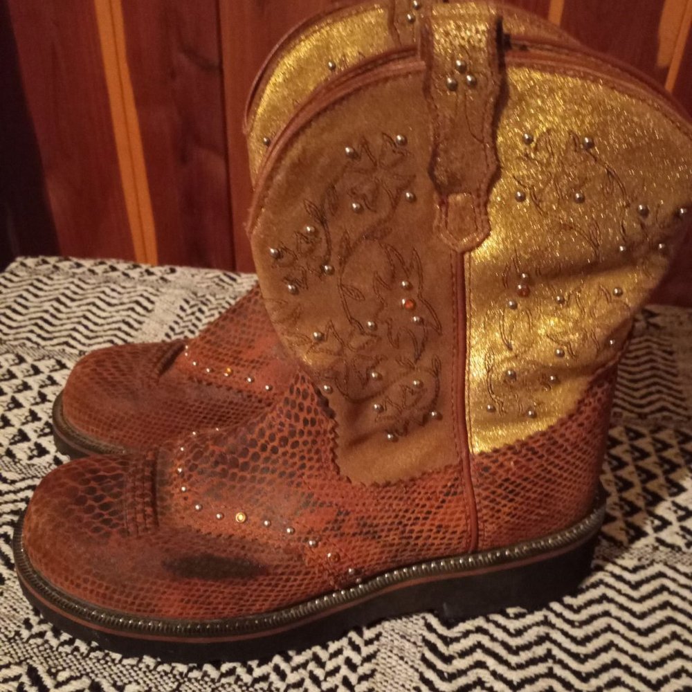 Ariat Fatbaby Gem 16406 Brown Croc Cowboy Cowgirl Boots Rhinestone Shiny